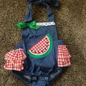 Cute Denim Watermelon Baby Romper